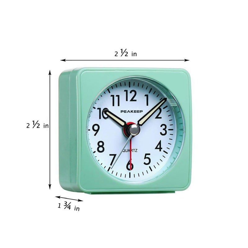 Peakeep Ultra Small  Battery Travel Alarm Clock with Snooze and Light  Silent with No Ticking Analog Quartz (Aquamarine) - Image 2